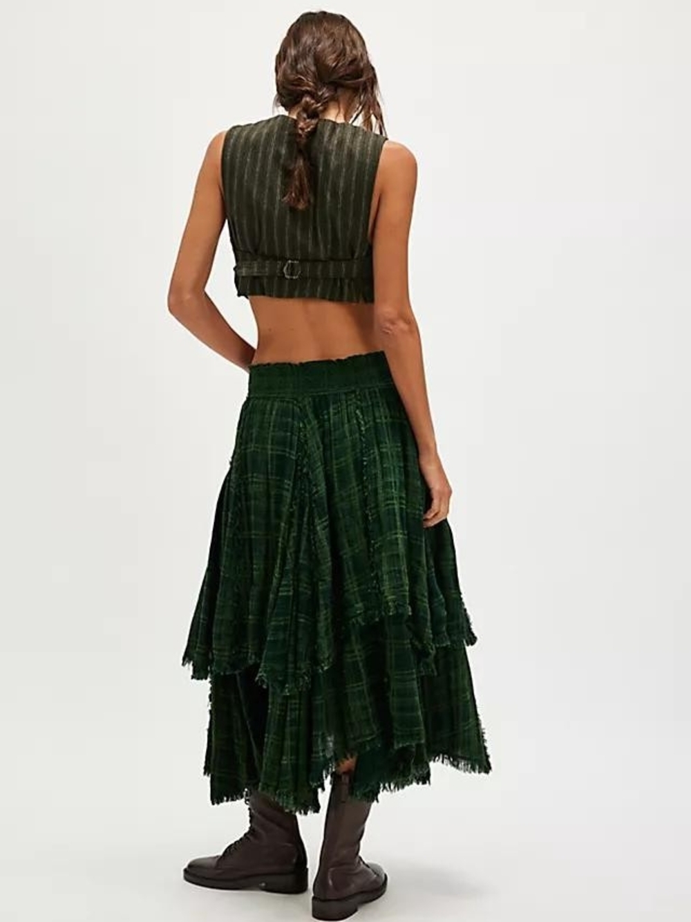 Free People FP One Averie Maxi Skirt Large Green Plaid - Picture 3 of 7